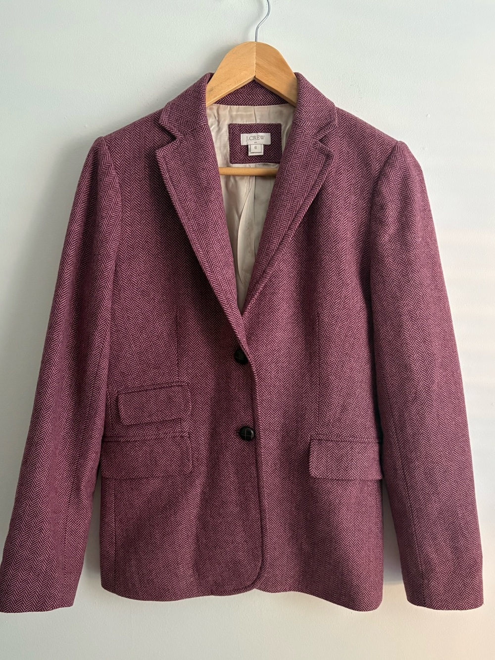J. Crew Wool Blend Herringbone Blazer - Pink and Mauve